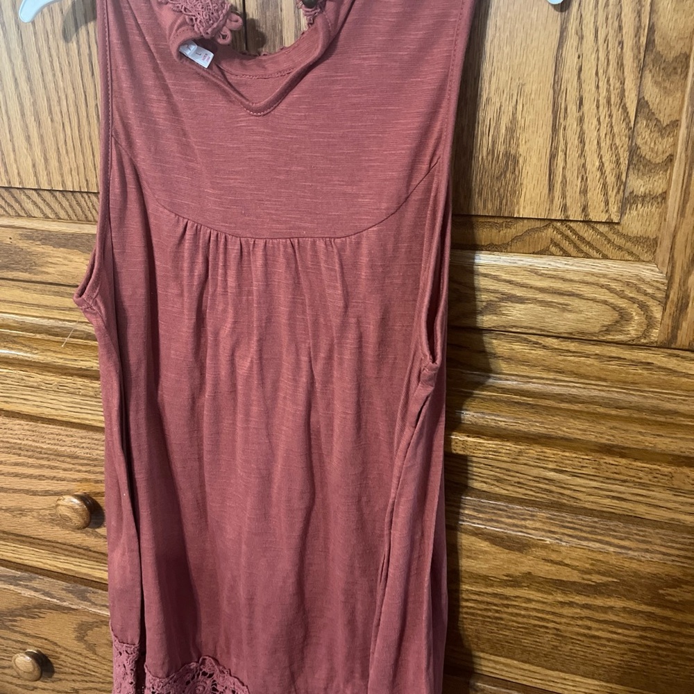 Women's Sleeveless boho baby doll Top in Rust  Xhiliration. Large